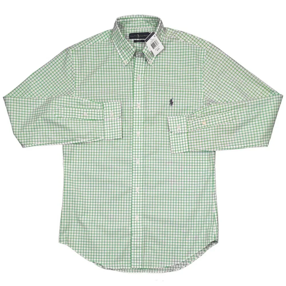 NEW Polo Ralph Lauren Colorful Plaid Shirt! Med Green Plaid Lightweight Slim